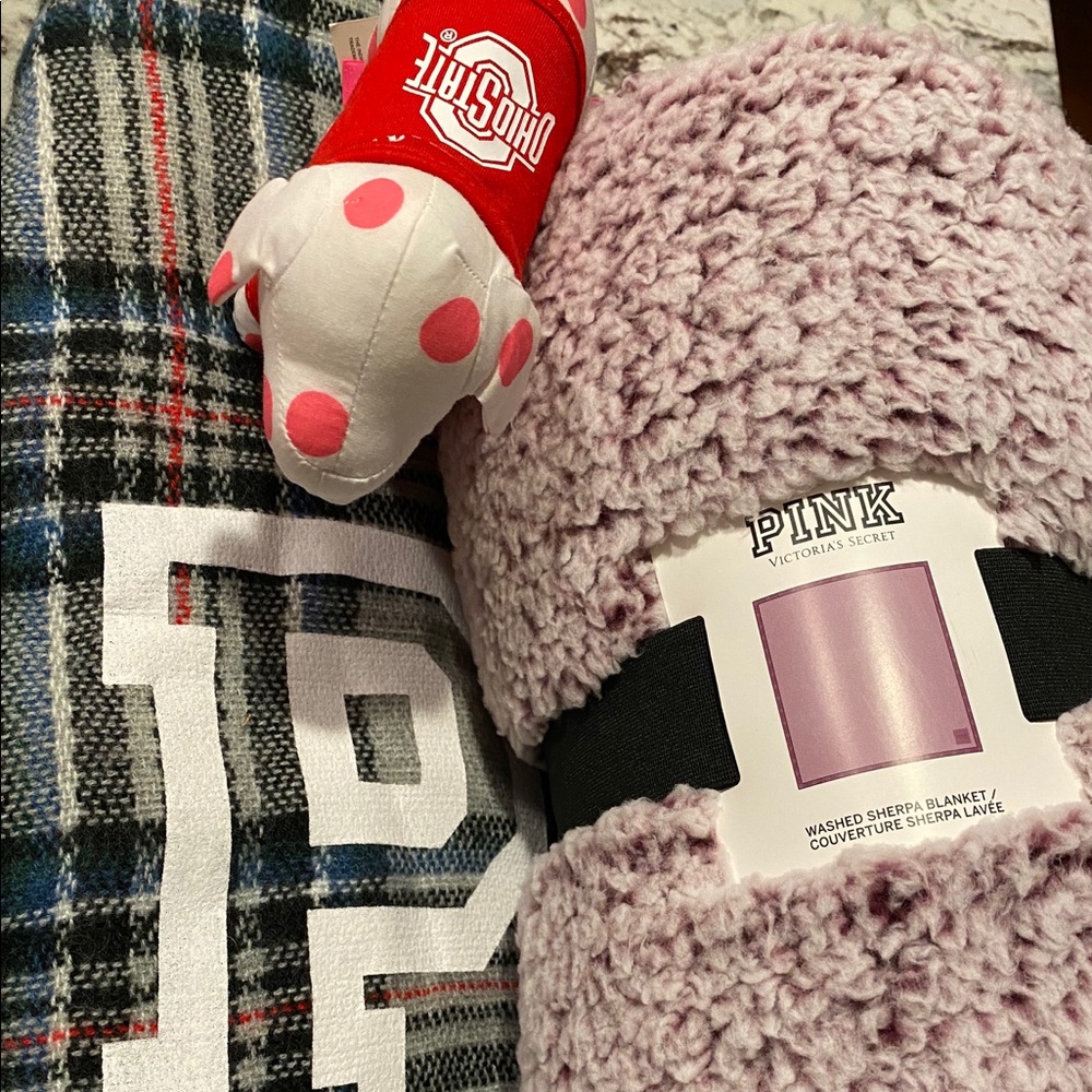 Pink bundle! Scarf, Sherpa blanket and dog! NWT